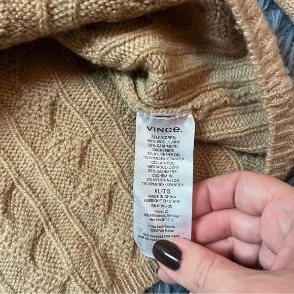 Vince Beige Wool Cashmere Twisted Cable Knit Wool Cashmere Sweater Size XL - Picture 6 of 8